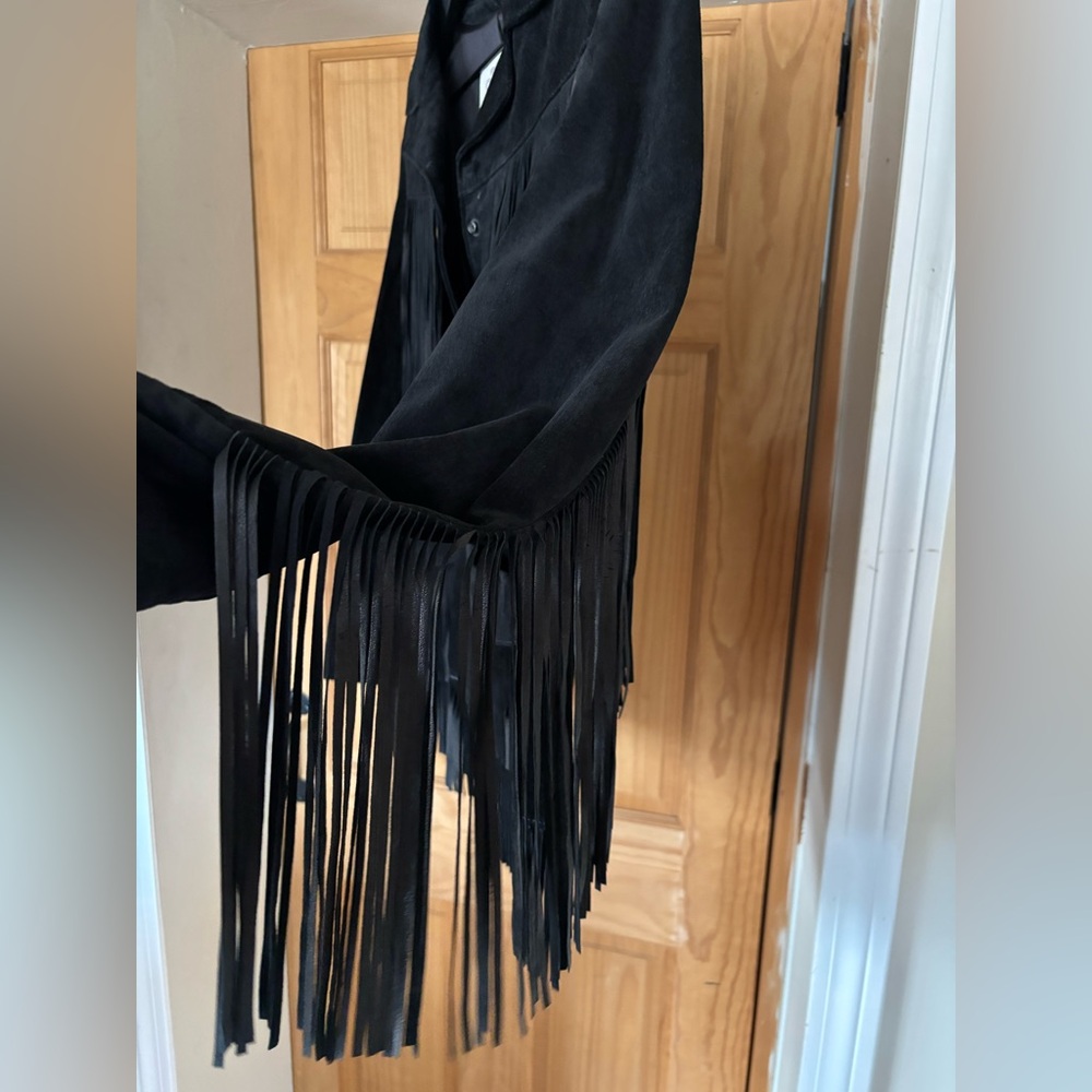 Black Suede Fringe Leather Jacket by - Picture 3 of 16